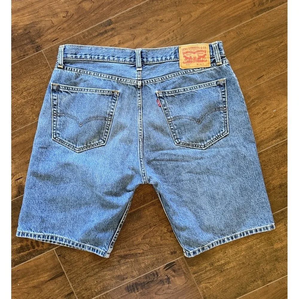 Levi's 505 Denim Shorts Mens 36 Blue Denim Jean Jorts Dad 100% Cotton 9